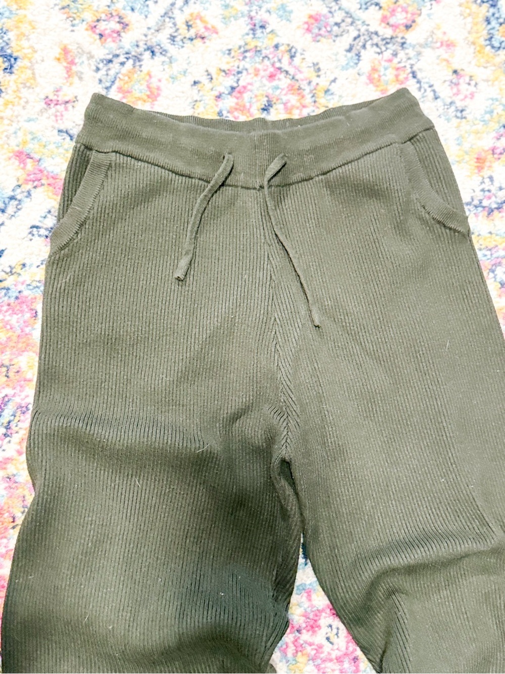 Army Green Ribbed Jogger Sweater Pants - Picture 3 of 5